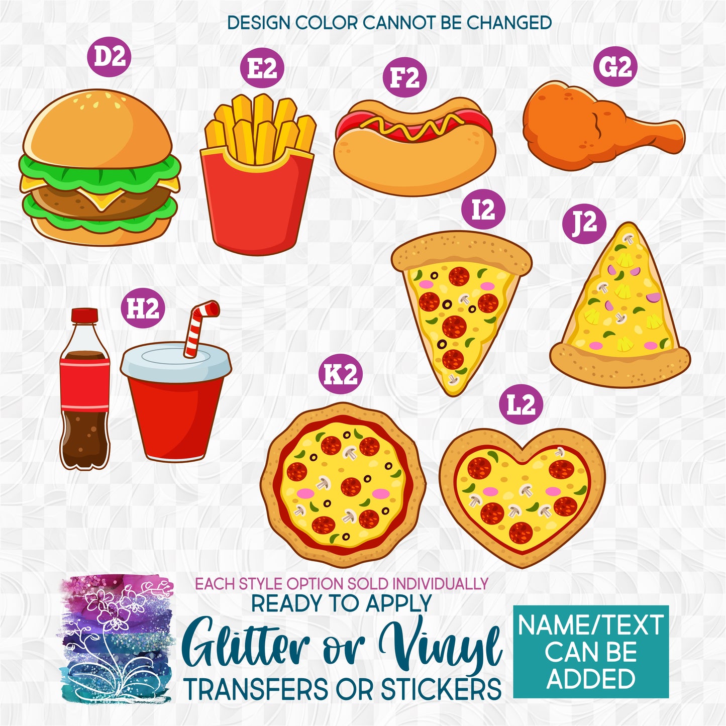 SBS-368-1 Cute Fast Food Hamburger French Fries Hotdog Hot Dog Soda Pop Drink Pizza Custom Printed Iron On Transfer or Sticker