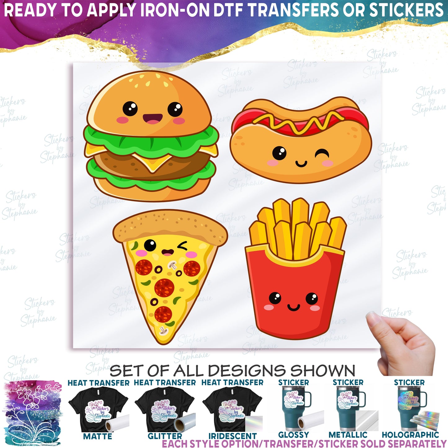 (s368-G4) Set of 4 Kawaii Fast Food Hamburger Hot Dot French Fries Pizza Slice