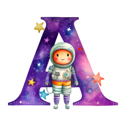 (369-08) Space Galaxy Astronaut Monogram Letter All Letters A-Z