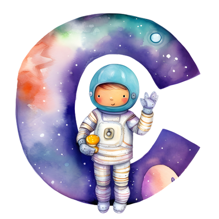(369-08) Space Galaxy Astronaut Monogram Letter All Letters A-Z