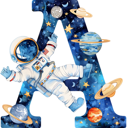 (369-06) Space Galaxy Astronaut Monogram Letter All Letters A-Z