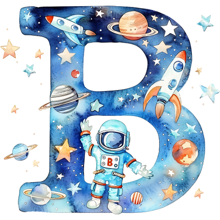 (369-06) Space Galaxy Astronaut Monogram Letter All Letters A-Z