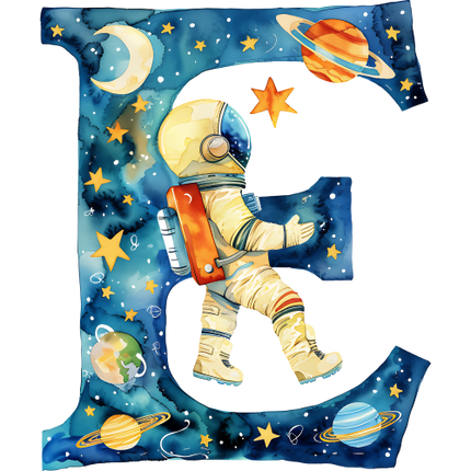 (369-06) Space Galaxy Astronaut Monogram Letter All Letters A-Z