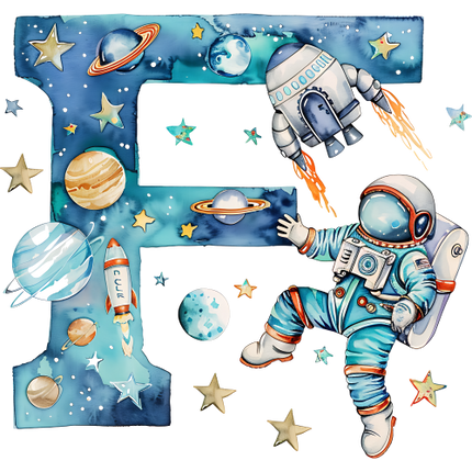 (369-06) Space Galaxy Astronaut Monogram Letter All Letters A-Z