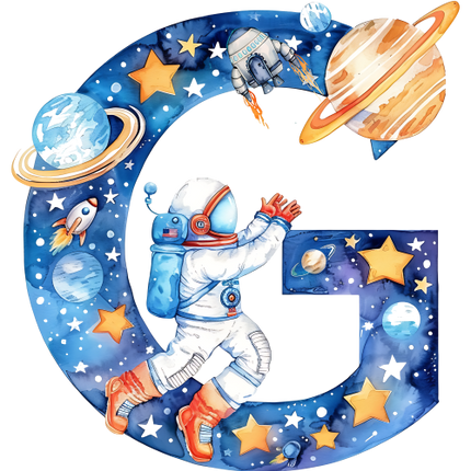 (369-06) Space Galaxy Astronaut Monogram Letter All Letters A-Z