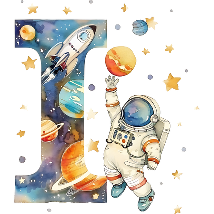 (369-06) Space Galaxy Astronaut Monogram Letter All Letters A-Z