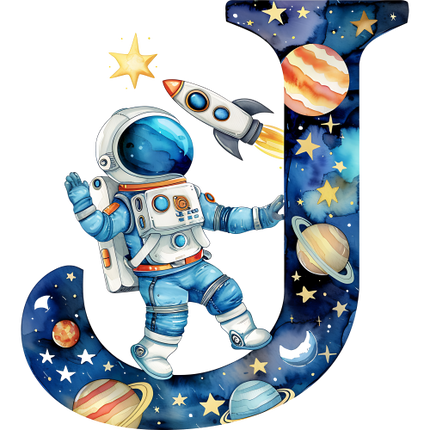 (369-06) Space Galaxy Astronaut Monogram Letter All Letters A-Z