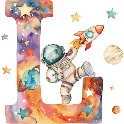 (369-06) Space Galaxy Astronaut Monogram Letter All Letters A-Z