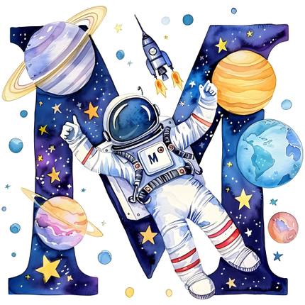(369-06) Space Galaxy Astronaut Monogram Letter All Letters A-Z