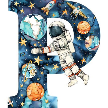(369-06) Space Galaxy Astronaut Monogram Letter All Letters A-Z