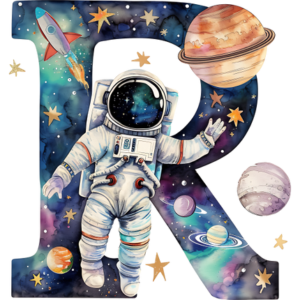 (369-06) Space Galaxy Astronaut Monogram Letter All Letters A-Z