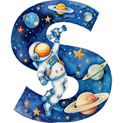 (369-06) Space Galaxy Astronaut Monogram Letter All Letters A-Z