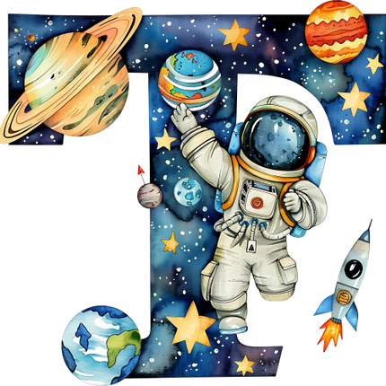 (369-06) Space Galaxy Astronaut Monogram Letter All Letters A-Z