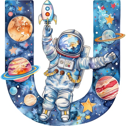 (369-06) Space Galaxy Astronaut Monogram Letter All Letters A-Z