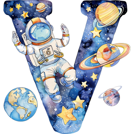 (369-06) Space Galaxy Astronaut Monogram Letter All Letters A-Z