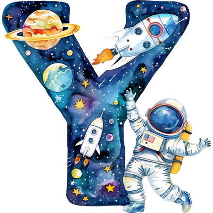 (369-06) Space Galaxy Astronaut Monogram Letter All Letters A-Z