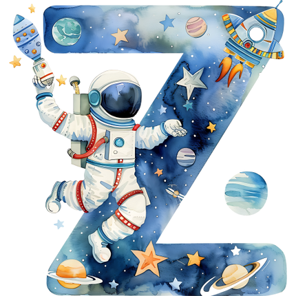 (369-06) Space Galaxy Astronaut Monogram Letter All Letters A-Z