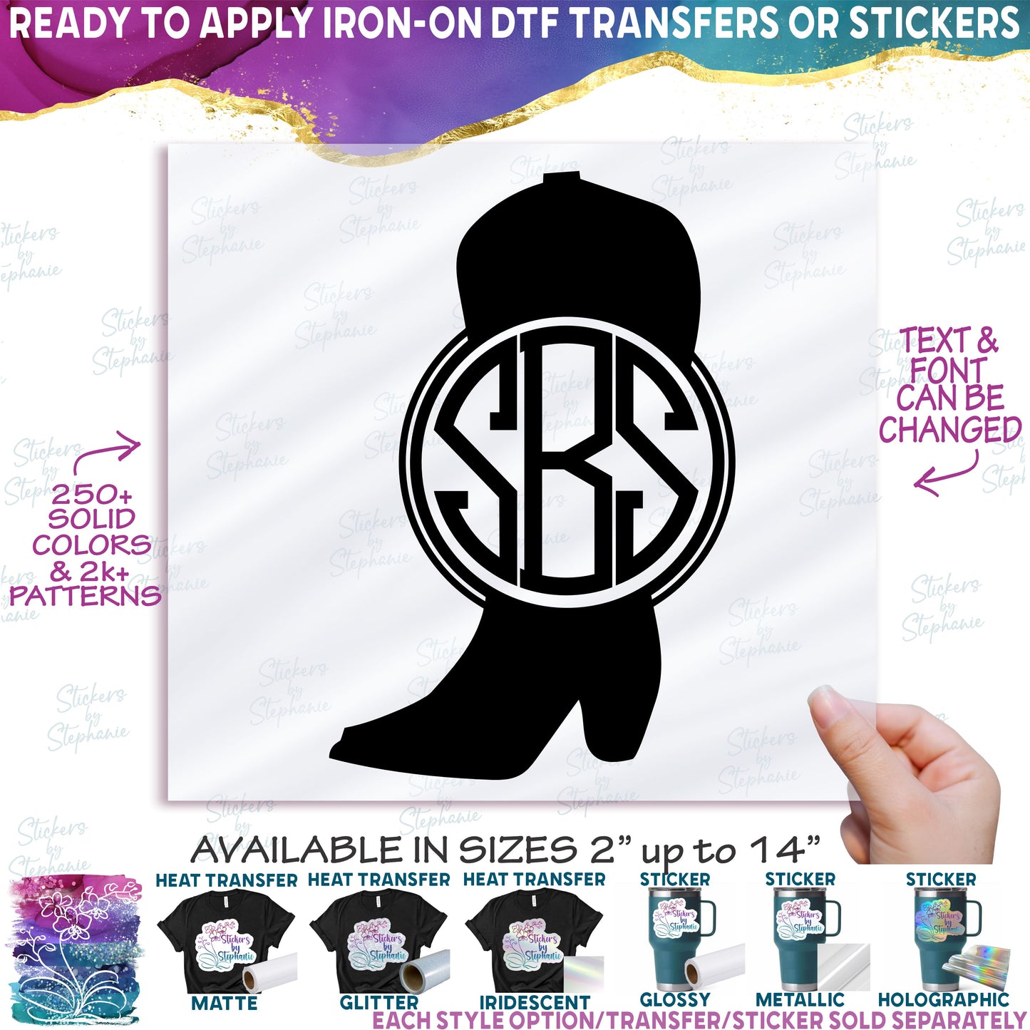 (s036-2E) Western Cowboy Boot Monogram Custom Text