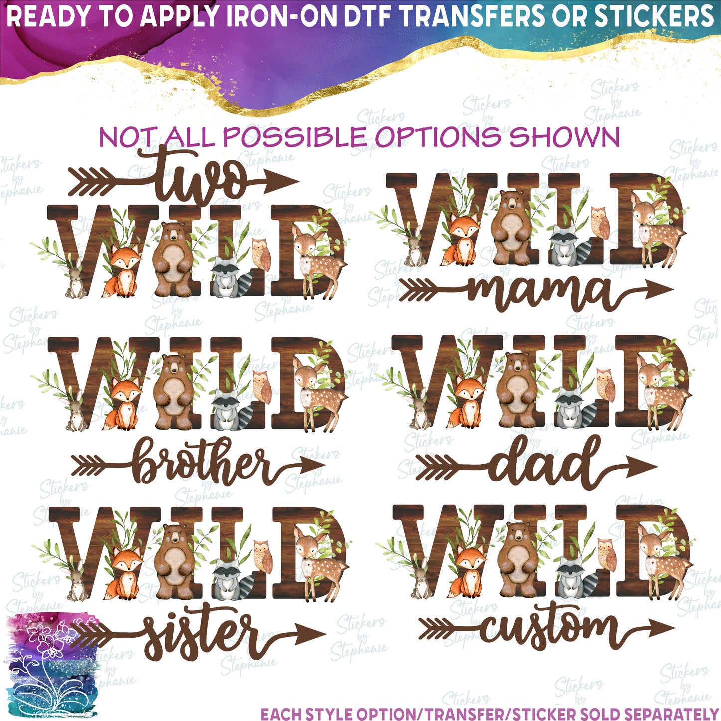 (s379-4) Wild One Baby Forest Animals Family Custom Text