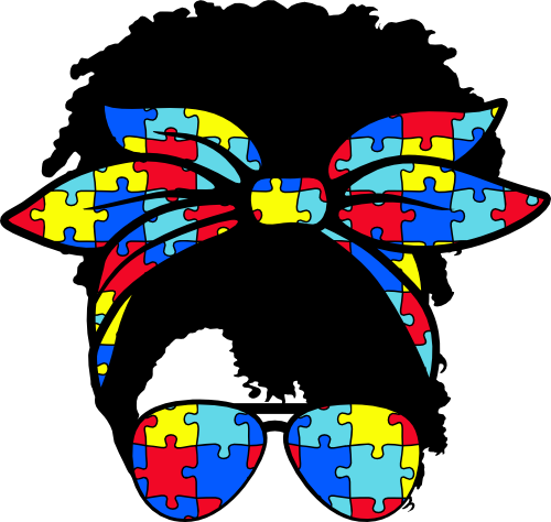 (383-P6301) African American Messy Bun Mom Girl Dad Boy Baby Autism Puzzle Sunglasses