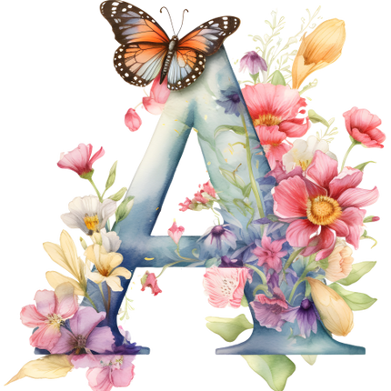 (384-01) Butterfly Floral Flower Monogram Letter All Letters A-Z