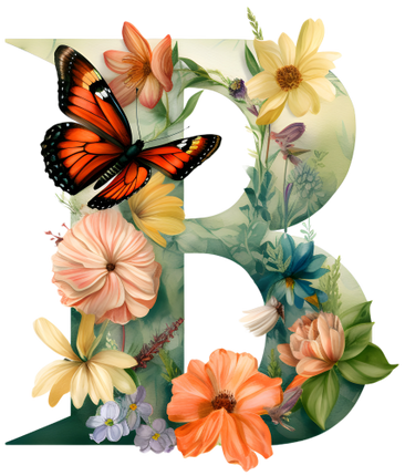 (384-01) Butterfly Floral Flower Monogram Letter All Letters A-Z