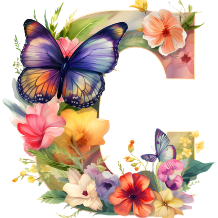 (384-01) Butterfly Floral Flower Monogram Letter All Letters A-Z