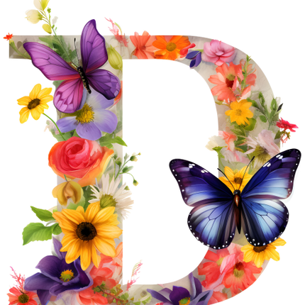 (384-01) Butterfly Floral Flower Monogram Letter All Letters A-Z