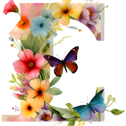 (384-01) Butterfly Floral Flower Monogram Letter All Letters A-Z