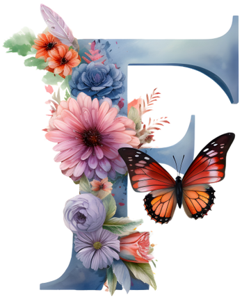 (384-01) Butterfly Floral Flower Monogram Letter All Letters A-Z