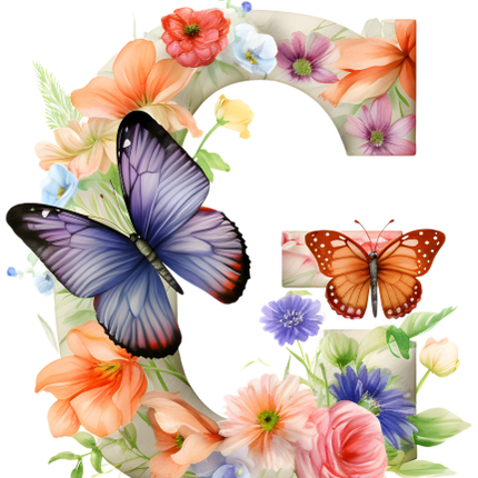 (384-01) Butterfly Floral Flower Monogram Letter All Letters A-Z