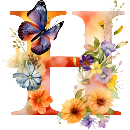 (384-01) Butterfly Floral Flower Monogram Letter All Letters A-Z