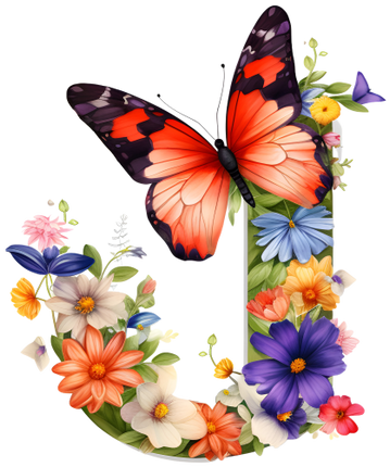 (384-01) Butterfly Floral Flower Monogram Letter All Letters A-Z