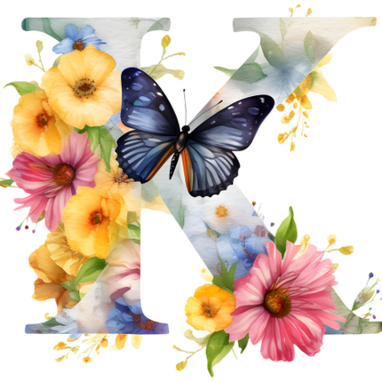 (384-01) Butterfly Floral Flower Monogram Letter All Letters A-Z