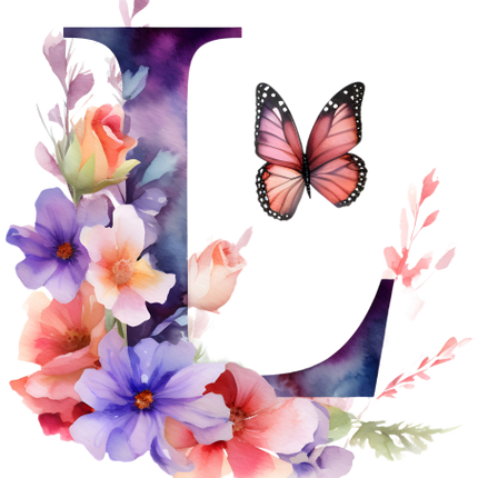 (384-01) Butterfly Floral Flower Monogram Letter All Letters A-Z