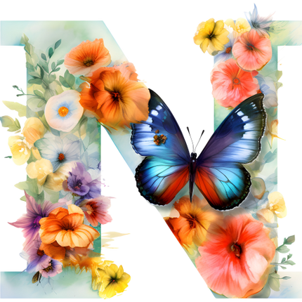 (384-01) Butterfly Floral Flower Monogram Letter All Letters A-Z