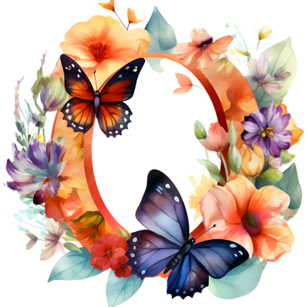 (384-01) Butterfly Floral Flower Monogram Letter All Letters A-Z