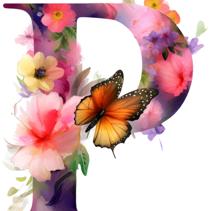 (384-01) Butterfly Floral Flower Monogram Letter All Letters A-Z