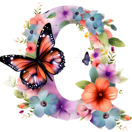 (384-01) Butterfly Floral Flower Monogram Letter All Letters A-Z