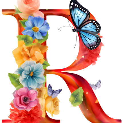 (384-01) Butterfly Floral Flower Monogram Letter All Letters A-Z