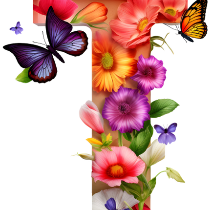(384-01) Butterfly Floral Flower Monogram Letter All Letters A-Z