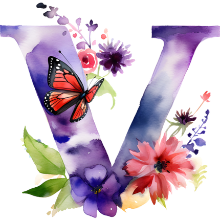(384-01) Butterfly Floral Flower Monogram Letter All Letters A-Z