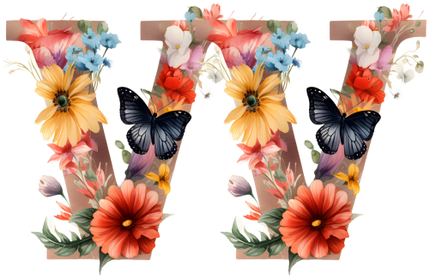 (384-01) Butterfly Floral Flower Monogram Letter All Letters A-Z