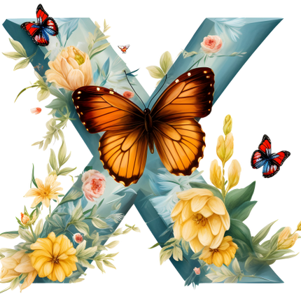 (384-01) Butterfly Floral Flower Monogram Letter All Letters A-Z