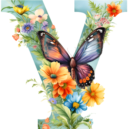 (384-01) Butterfly Floral Flower Monogram Letter All Letters A-Z