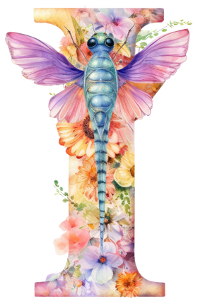 (384-02) Dragonfly Floral Flower Monogram Letter All Letters A-Z