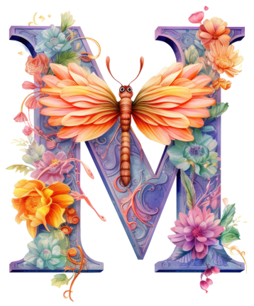 (384-02) Dragonfly Floral Flower Monogram Letter All Letters A-Z