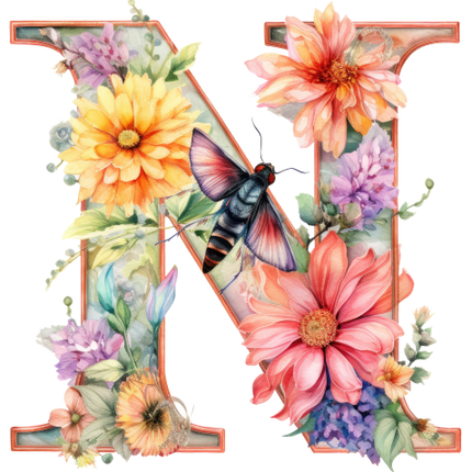 (384-02) Dragonfly Floral Flower Monogram Letter All Letters A-Z