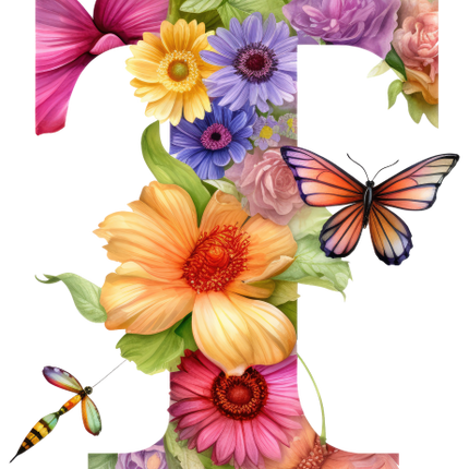 (384-02) Dragonfly Floral Flower Monogram Letter All Letters A-Z