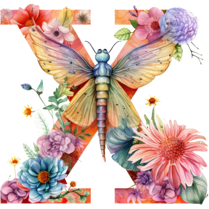 (384-02) Dragonfly Floral Flower Monogram Letter All Letters A-Z
